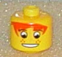 Bead, Cylinder Large with Minifigure Head Pattern, Orange Bangs, Wide Eyes, Freckles