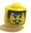 Bead, Cylinder Large with Minifigure Head Pattern, Moustache Smirk & Black Bangs, Striped Sideburns