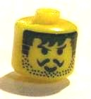 Bead, Cylinder Large with Minifigure Head Pattern, Moustache Smirk & Black Bangs, Striped Sideburns