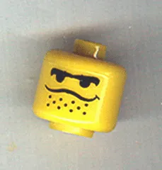 Bead, Cylinder Large with Minifigure Head Pattern, Male Black Connected Eyebrow, Stubble under Dipping Mouth Line