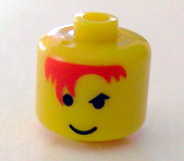 Bead, Cylinder Large with Minifigure Head Pattern, Orange Bangs over One Eye, Smile