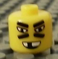 Bead, Cylinder Large with Minifigure Head Pattern, Lines Under Slanted Eyes and Missing Tooth Grin