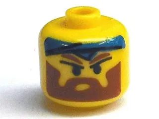 Bead, Cylinder Large with Minifigure Head Pattern, Angry Brown Eyebrows, Moustache and Blue Bandana (from P1518)