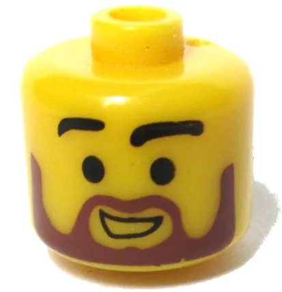 Bead, Cylinder Large with Minifigure Head Pattern, Brown Beard and Black Eyebrows