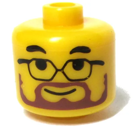 Bead, Cylinder Large with Minifigure Head Pattern, Glasses and Brown Beard