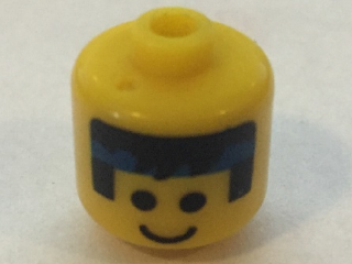 Bead, Cylinder Large with Minifigure Head Pattern, Black Hair and Blue Headband