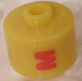 Bead, Cylinder, Flat Edge with Red 'M' Pattern
