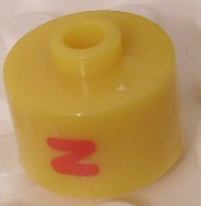 Bead, Cylinder, Flat Edge with Red 'N' Pattern