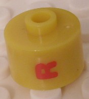 Bead, Cylinder, Flat Edge with Red 'R' Pattern