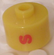 Bead, Cylinder, Flat Edge with Red 'S' Pattern