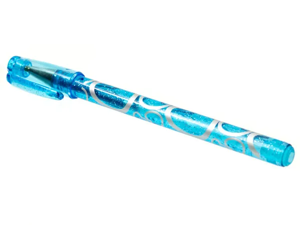 Belville Gel Pen, Glitter Trans Blue with Silver Hearts