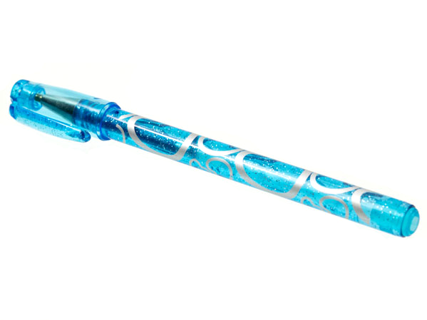 Belville Gel Pen, Glitter Trans Blue with Silver Hearts