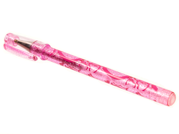 Belville Gel Pen, Glitter Trans Pink with Dark Pink Hearts