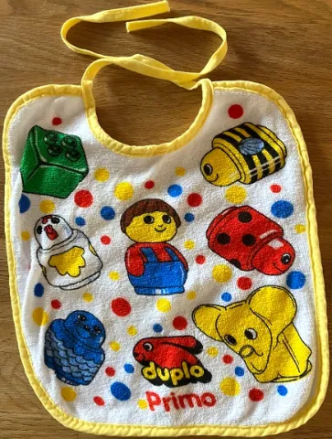 Baby Bib, Primo Figures with Yellow, Red, Blue Dots
