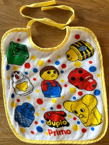 Baby Bib, Primo Figures with Yellow, Red, Blue Dots