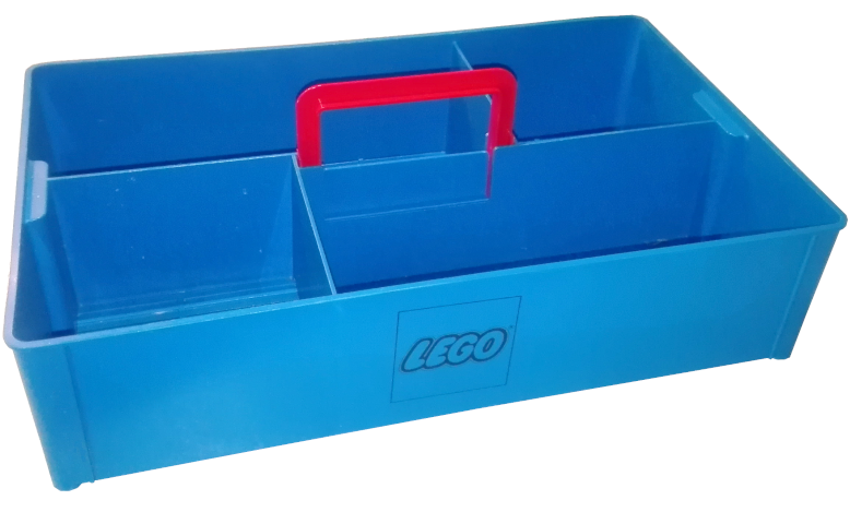 Storage Bin with Retractable Red Handle on Top, Reinforced Short Sides, Studs on Bottom - LEGO Logo Pattern