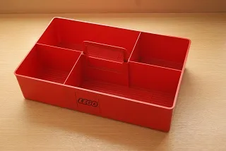Storage Bin with Retractable Red Handle on Top - LEGO Logo Pattern