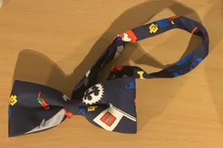 Bow Tie, Dark Blue with Parts and Minifigures Pattern (100% Silk)