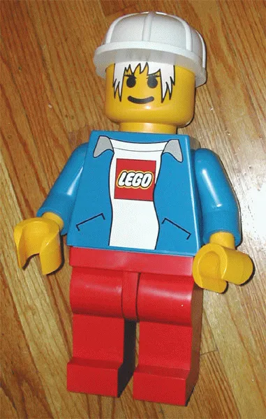 Display Figure 7in x 11in x 19in (blue jacket, red pants, white T-Shirt with Lego logo, construction helmet)