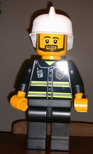 Display Figure 7in x 11in x 19in (black jacket, black pants, white hat, Fire)