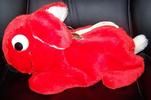 Duplo Storage Plush Bunny / Rabbit Bag with White Cord Handles and Plastic Eyes