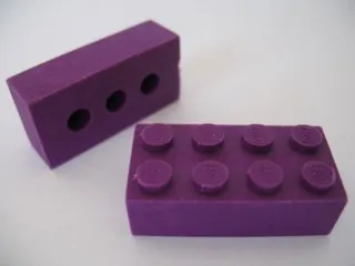 Eraser, 2 x 4 Brick with 3 Holes on Bottom