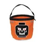Storage Bucket Halloween Soft Bucket - Orange with Evil Skull Pattern