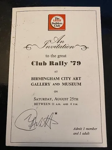 Invitation to LEGO Club Rally, Birmingham 1979