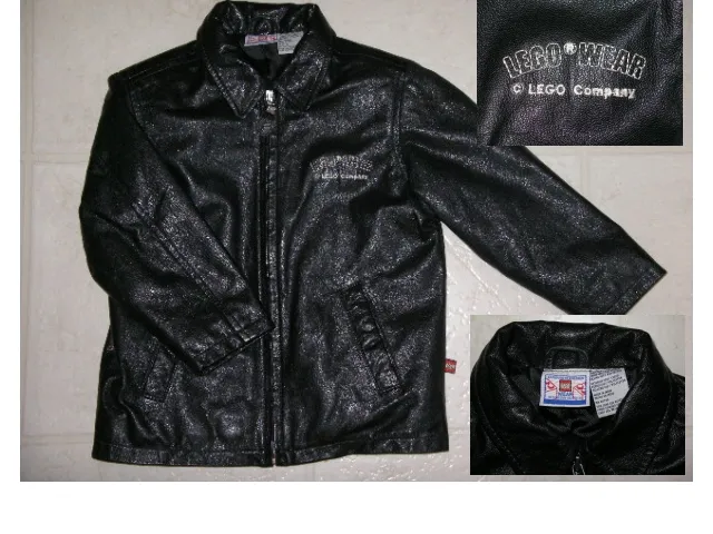 Jacket, Black Leather, 'LEGO WEAR' Embroidery on Chest, Lego Logo tag on side