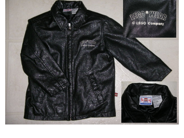 Jacket, Black Leather, 'LEGO WEAR' Embroidery on Chest, Lego Logo tag on side