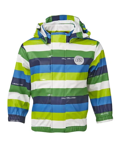Jacket, Rain LEGO Tec with Light Blue, Dark Blue, Green, Neon Green, and White Stripes Boys (Joe 203)