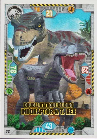 Jurassic World Trading Card Game (French) Series 1 - # 72 Double Attaque de Dino Indoraptor & T. rex