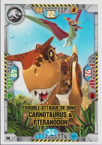 Jurassic World Trading Card Game (French) Series 1 - # 74 Double Attaque de Dino Carnotaurus & Ptéranodon