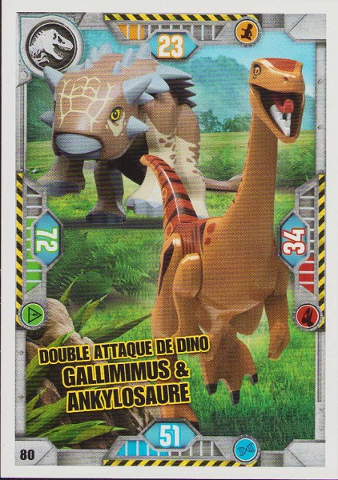 Jurassic World Trading Card Game (French) Series 1 - # 80 Double Attaque de Dino Gallimimus & Ankylosaure