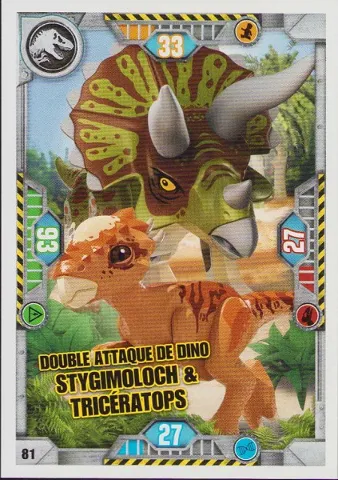 Jurassic World Trading Card Game (French) Series 1 - # 81 Double Attaque de Dino Stygimoloch & Tricératops