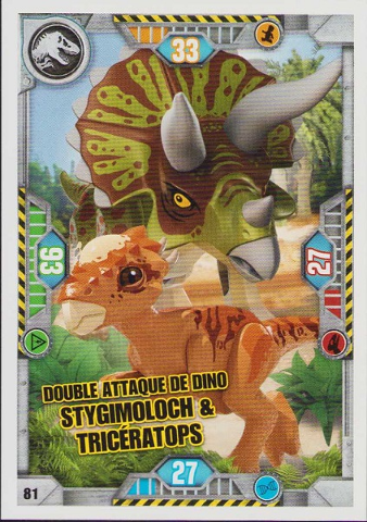 Jurassic World Trading Card Game (French) Series 1 - # 81 Double Attaque de Dino Stygimoloch & Tricératops