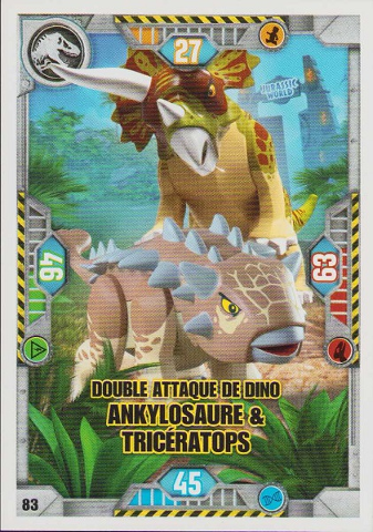 Jurassic World Trading Card Game (French) Series 1 - # 83 Double Attaque de Dino Ankylosaure & Tricératops