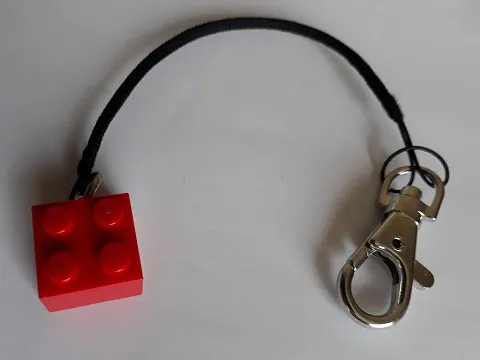 2 x 2 Brick with String 19L and Metal Clip Key Chain