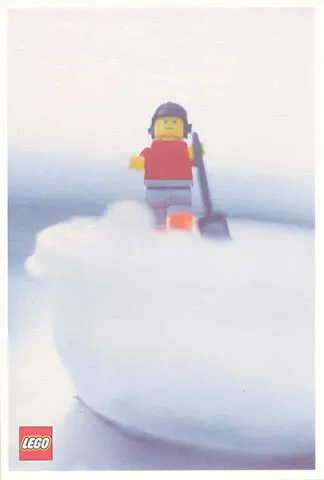 Postcard - Lego Art Project 2000 - 005 - Minifigure with Shovel on Cotton Wool