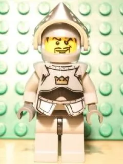 Magnet, Minifigure Castle Fantasy Era Crown Knight with Breastplate, Helmet with Visor, Curly Eyebrows and Goatee, Black Hips, Light Bluish Gray Legs