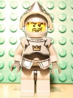 Magnet, Minifigure Castle Fantasy Era Crown Knight with Breastplate, Helmet with Visor, Curly Eyebrows and Goatee, Black Hips, Light Bluish Gray Legs