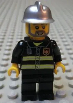 Magnet, Minifigure City Firefighter - Reflective Stripes, Black Legs, Silver Fire Helmet, Gray Beard