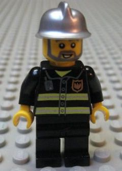 Magnet, Minifigure City Firefighter - Reflective Stripes, Black Legs, Silver Fire Helmet, Gray Beard