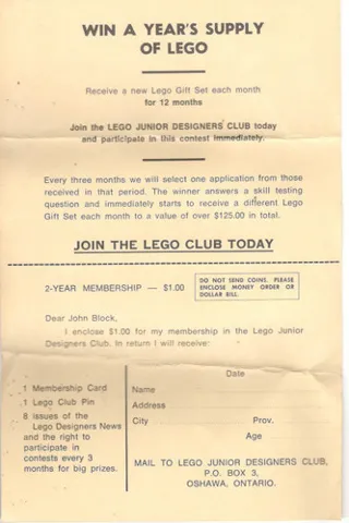 Membership Application Form for LEGO Junior Designers Club Canada