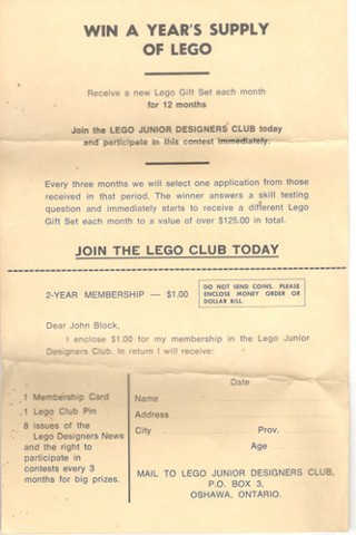 Membership Application Form for LEGO Junior Designers Club Canada
