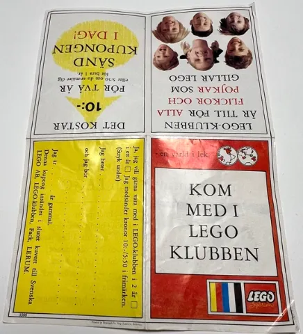 Membership Application Form for LEGO Club Sweden 1968, 'Kom Med I LEGO Klubben'