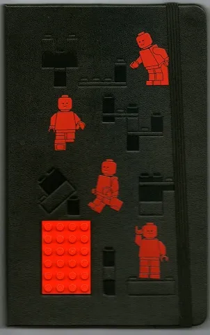 Notebook, Plain Large, Limited Edition (Moleskine) with Red Minifigure Pattern, Black Bricks and Plates Pattern and Attached Red 4 x 6 Plate