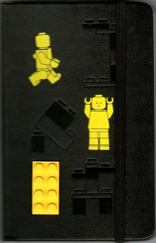 Notebook, Ruled Small, Limited Edition (Moleskine) with Yellow Minifigure Pattern, Black Bricks and Plates Pattern and Attached Yellow 2 x 4 Plate