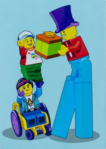 Postcard - Kinderpostzegels 2023 - Woman in Wheelchair, Child and Stilt Walker