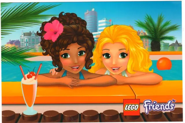 Postcard - Friends Andrea and Isabella in Pool